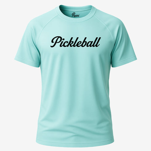 Light blue t-shirt with 'Pickleball' text on a white background